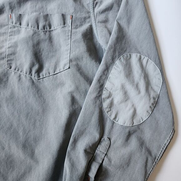 32 Bar Blues Shirt Mens L Gray Button Up Elbow Patches Casual Grunge Long Sleeve - Picture 6 of 14